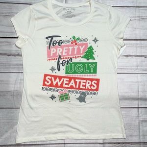 (XXL) 19 Junior Women T-shirt Wound Up Xmas Off white Short Sleeve